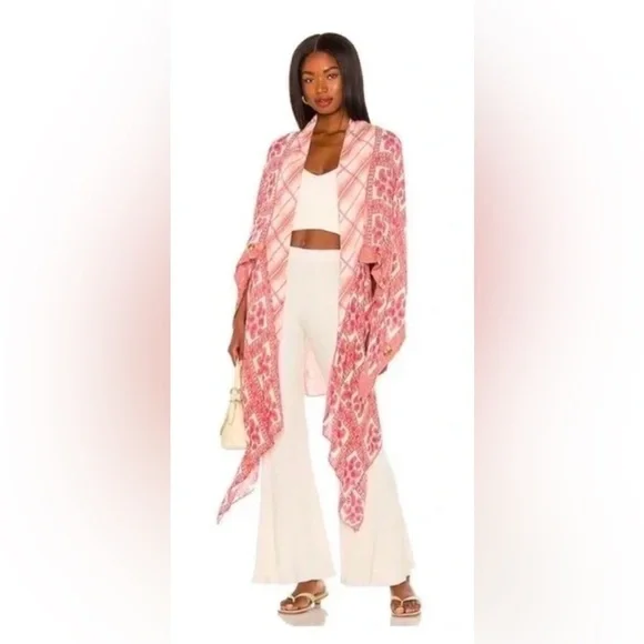 NWT Free People OS American Pie Patchwork Kimono In Ivory Combo New $78 Wrap - Picture 2 of 6